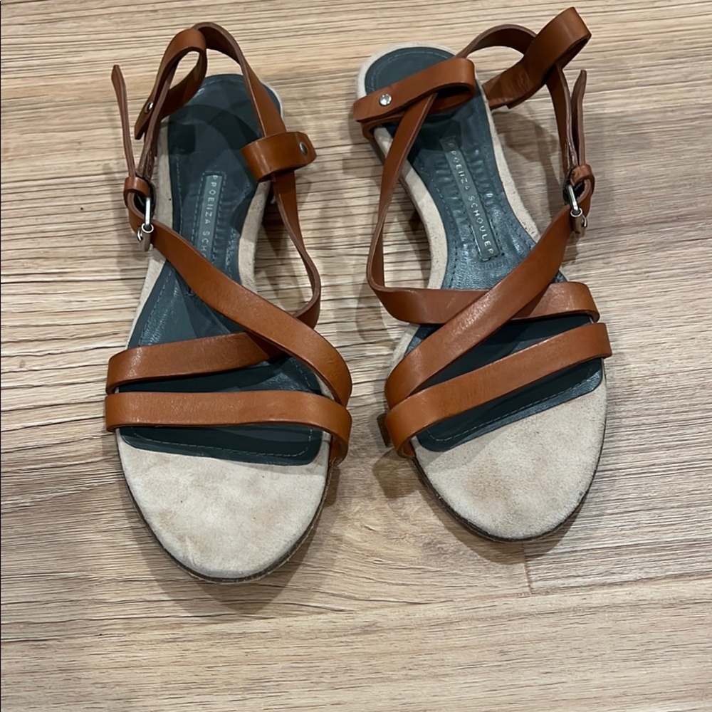 Proenza Schouler Strappy Brown Leather Sandals with Multi-Strap Design 37.5 7.5